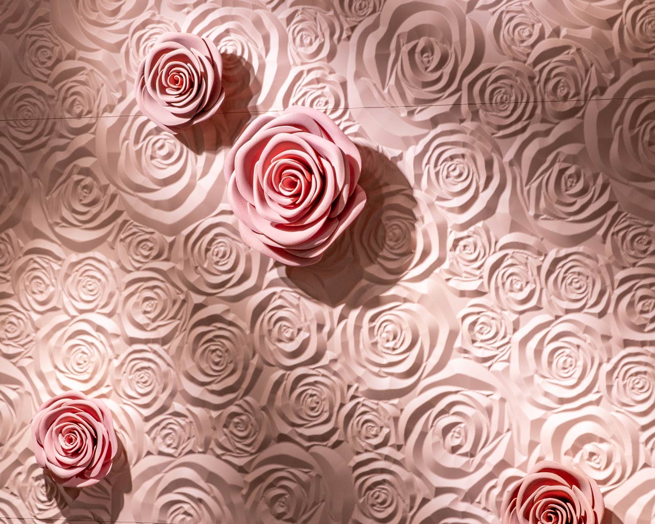 デコラティブな薔薇のレリーフ：繊細な陰影と立体感を持つ花弁の重なりがつくる壁面装飾パターン「5D WALL ROSES」