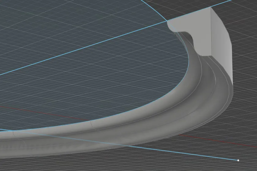 3Dソフトでの断面モデリング。曲線の緻密な形状制御とグリッド上での編集作業